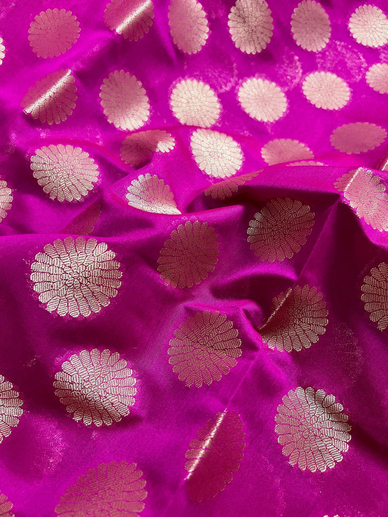 Purplish Pink Color Soft Banarasi Silk Handwoven Saree with Wide Border - Kaash