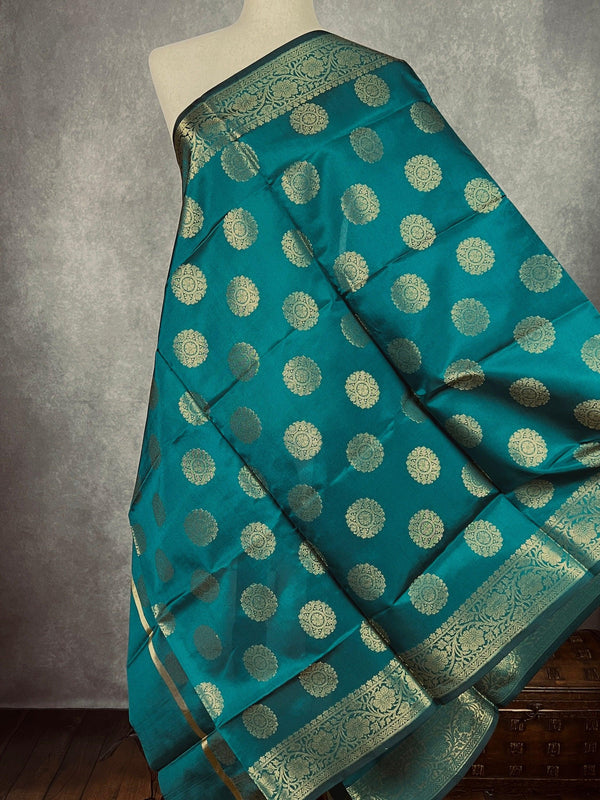 Rama Green Banarasi Silk Chakra Designer Dupatta with Muted Gold Zari| Light Weight Dupatta | Stole | Scarf | Benarasi Dupatta - Kaash