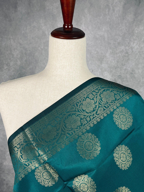 Rama Green Banarasi Silk Chakra Designer Dupatta with Muted Gold Zari| Light Weight Dupatta | Stole | Scarf | Benarasi Dupatta - Kaash