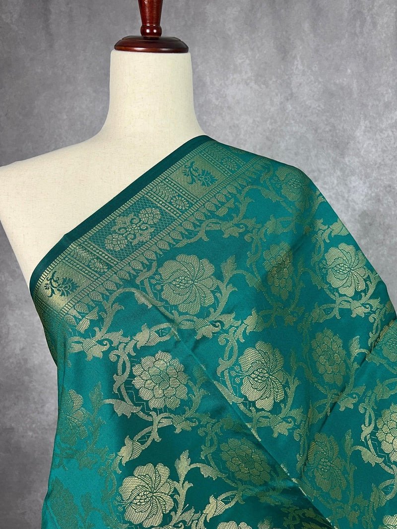 Rama Green Banarasi Floral Designer dupatta in banarasi silk (non-pure) with floral jaal designer with muted gold zari — Kaash Collection