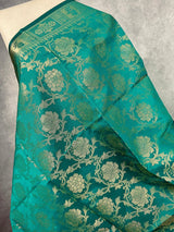 Rama Green Banarasi Floral Designer dupatta in banarasi silk (non-pure) with floral jaal designer with muted gold zari — Kaash Collection