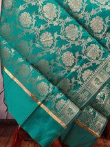 Rama Green Banarasi Floral Designer dupatta in banarasi silk (non-pure) with floral jaal designer with muted gold zari — Kaash Collection