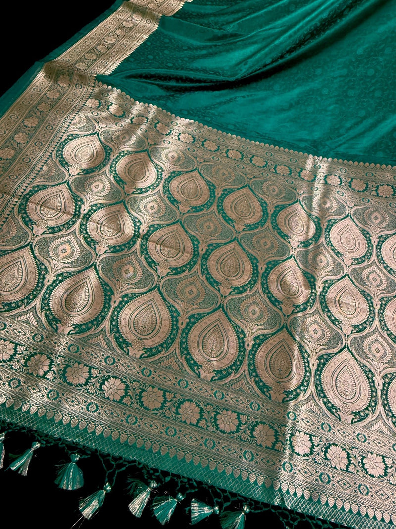 Rama Green Banarasi Mashru Saree | Kaash Collection