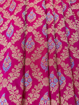 Rani Pink Banarasi saree in handloom banarasi silk with silver & gold zari floral jaal — Kaash Collection