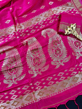 Rani Pink Linen Cotton Silk saree in linen blend cotton silk with zari weaving with meenakari work — Kaash Collection