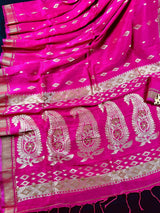 Rani Pink Linen Cotton Silk saree in linen blend cotton silk with zari weaving with meenakari work — Kaash Collection