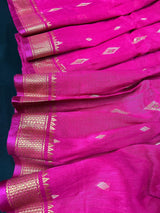Rani Pink Linen Cotton Silk saree in linen blend cotton silk with zari weaving with meenakari work — Kaash Collection