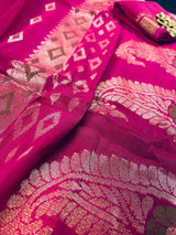 Rani Pink Linen Cotton Silk saree in linen blend cotton silk with zari weaving with meenakari work — Kaash Collection