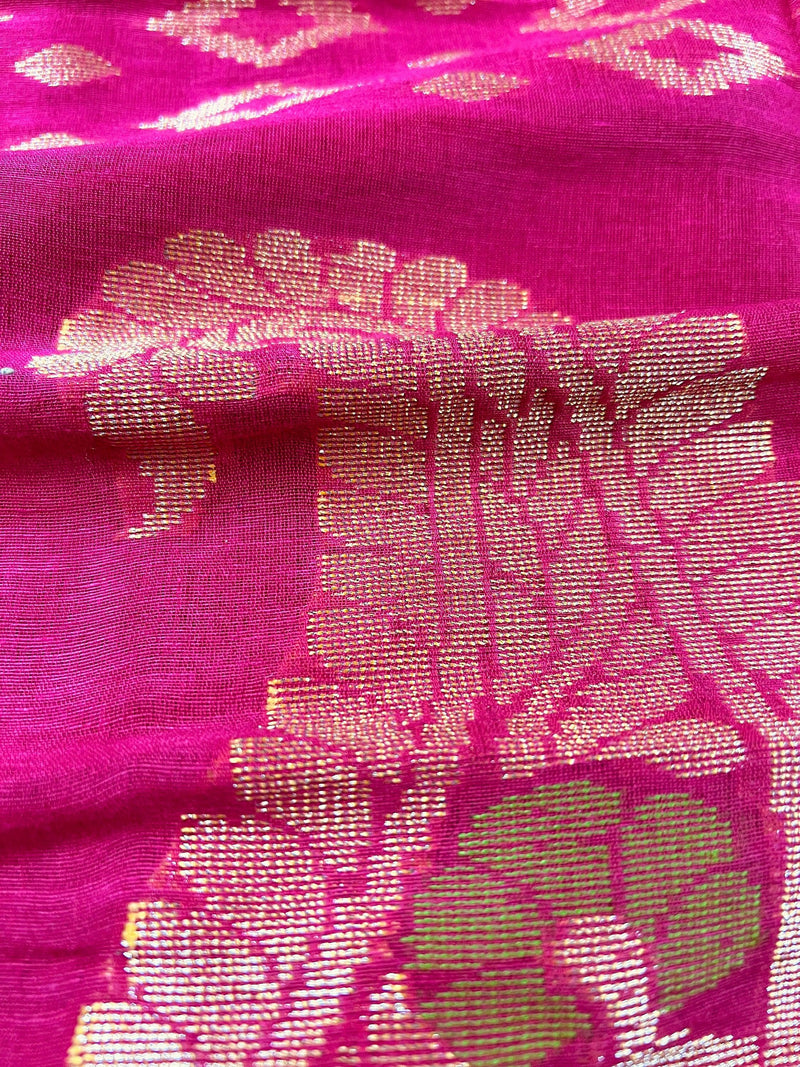 Rani Pink Color Linen blend with Cotton Silk Handloom Saree with Minakari Work | Linen Saree | Gift for Her | Kaash Collection - Kaash