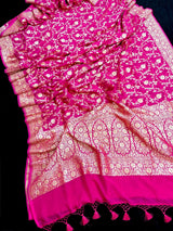 Rani Pink Pure Khaddi Georgette Silk Saree with Floral Jaal Zari Weave - Kaash