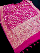 Rani Pink Pure Khaddi Georgette Silk Saree with Floral Jaal Zari Weave - Kaash