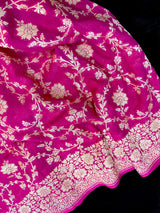 Rani Pink Pure Khaddi Georgette Silk Saree with Floral Jaal Zari Weave - Kaash