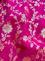 Rani Pink Pure Khaddi Georgette Silk Saree with Floral Jaal Zari Weave - Kaash