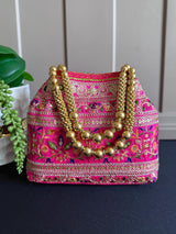 Raw Silk Floral Light Weight Potli Bag - Kaash