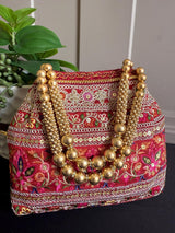 Raw Silk Floral Light Weight Potli Bag - Kaash
