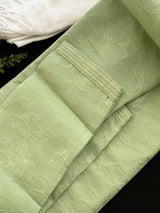 Pista Green men's kurta pajama in raw silk (non-pure) with self-design with fancy neckline — Kaash Collection