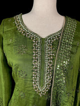 Readymade 3pcs Suit in Mehandi Green Color For Women with Handwork - Kaash