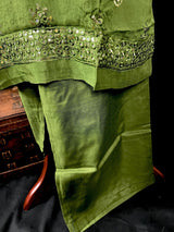Readymade 3pcs Suit in Mehandi Green Color For Women with Handwork - Kaash