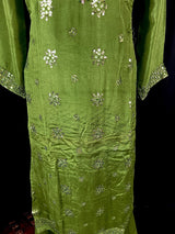 Readymade 3pcs Suit in Mehandi Green Color For Women with Handwork - Kaash