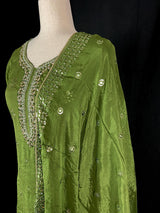 Readymade 3pcs Suit in Mehandi Green Color For Women with Handwork - Kaash