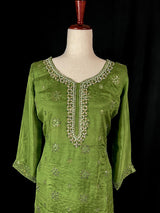 Readymade 3pcs Suit in Mehandi Green Color For Women with Handwork - Kaash