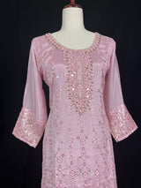 Readymade 3pcs Suit in Pastel Lilac Color For Women with Handwork Work - Kaash