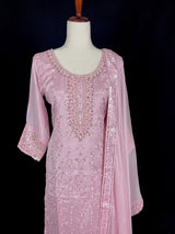 Readymade 3pcs Suit in Pastel Lilac Color For Women with Handwork Work - Kaash