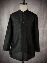 Readymade Black Color Raw Silk Men Short Kurta - Kaash