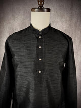 Readymade Black Color Raw Silk Men Short Kurta - Kaash
