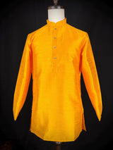 Readymade Mustard Yellow Color Raw Silk Men Short Kurta - Kaash