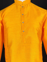 Readymade Mustard Yellow Color Raw Silk Men Short Kurta - Kaash