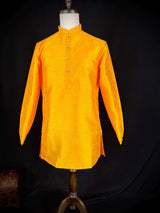 Readymade Mustard Yellow Color Raw Silk Men Short Kurta - Kaash