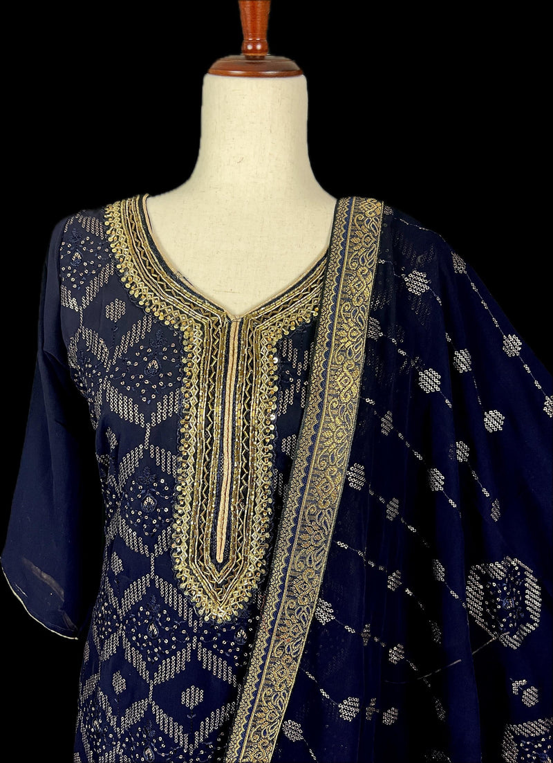 Readymade Navy Blue Color Georgette Salwar Kameez for Women with Handwork Work and Heavy Dupatta | Blue Color Indian Party Wear Dresses - Kaash