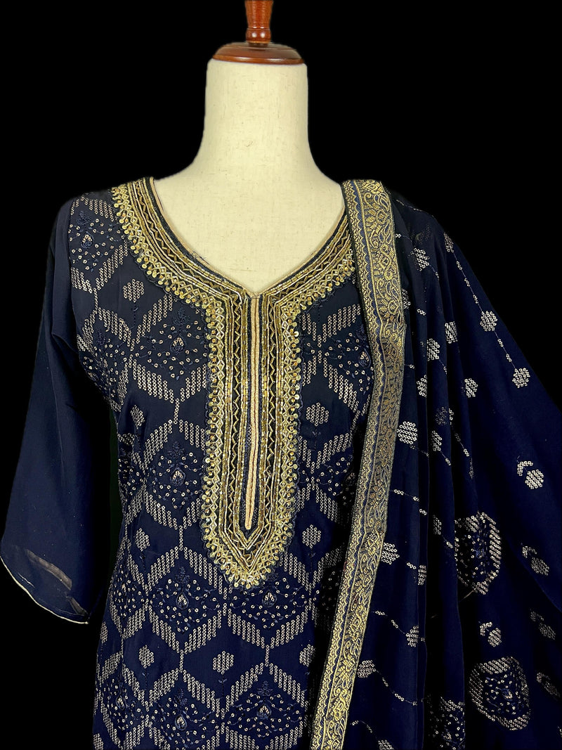 Readymade Navy Blue Color Georgette Salwar Kameez for Women with Handwork Work and Heavy Dupatta | Blue Color Indian Party Wear Dresses - Kaash