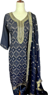 Readymade Navy Blue Color Georgette Salwar Kameez for Women with Handwork Work and Heavy Dupatta | Blue Color Indian Party Wear Dresses - Kaash