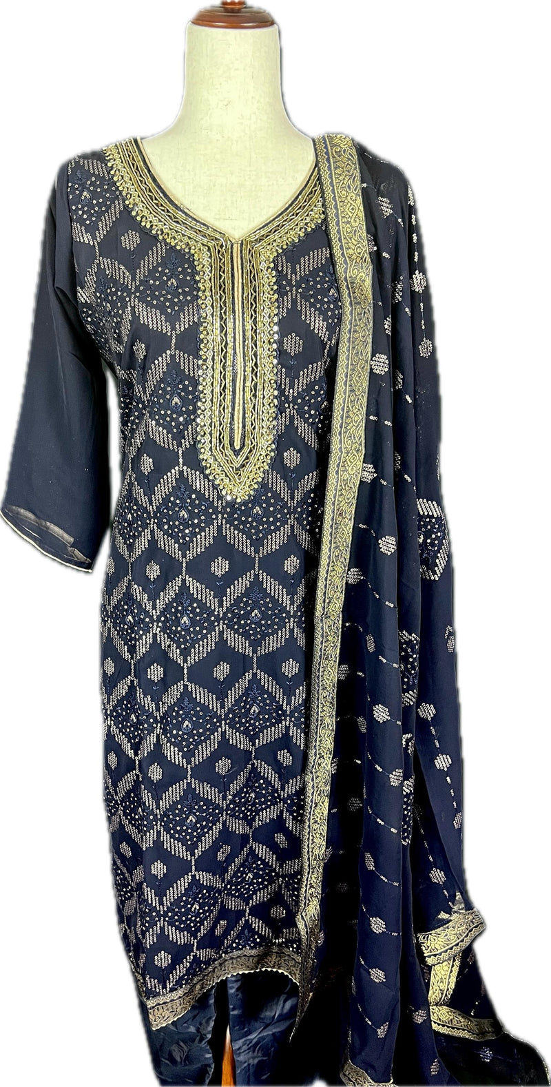Readymade Navy Blue Color Georgette Salwar Kameez for Women with Handwork Work and Heavy Dupatta | Blue Color Indian Party Wear Dresses - Kaash
