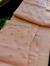 Pastel Light Pink (with Peach Tint) men's kurta pajama in raw silk with hand embroidery & mirror work on neckline — Kaash Collection