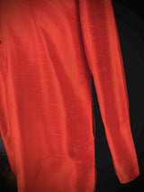 Readymade Saffron Color Raw Silk Men Short Kurta - Kaash