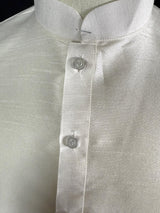 Readymade White Color Raw Silk Men Short Kurta - Kaash
