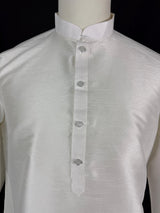 Readymade White Color Raw Silk Men Short Kurta - Kaash