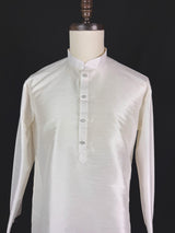 Readymade White Color Raw Silk Men Short Kurta - Kaash