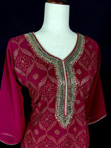 Wine readymade salwar kameez for women — pure georgette kameez, pant bottom, soft georgette silk dupatta — Kaash Collection