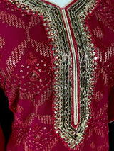 Wine readymade salwar kameez for women — pure georgette kameez, pant bottom, soft georgette silk dupatta — Kaash Collection