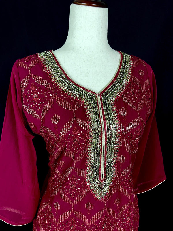 Readymade Wine Color Georgette Salwar Kameez for Women with Handwork Work and Heavy Dupatta | Wine Color Indian Party Wear Dresses - Kaash
