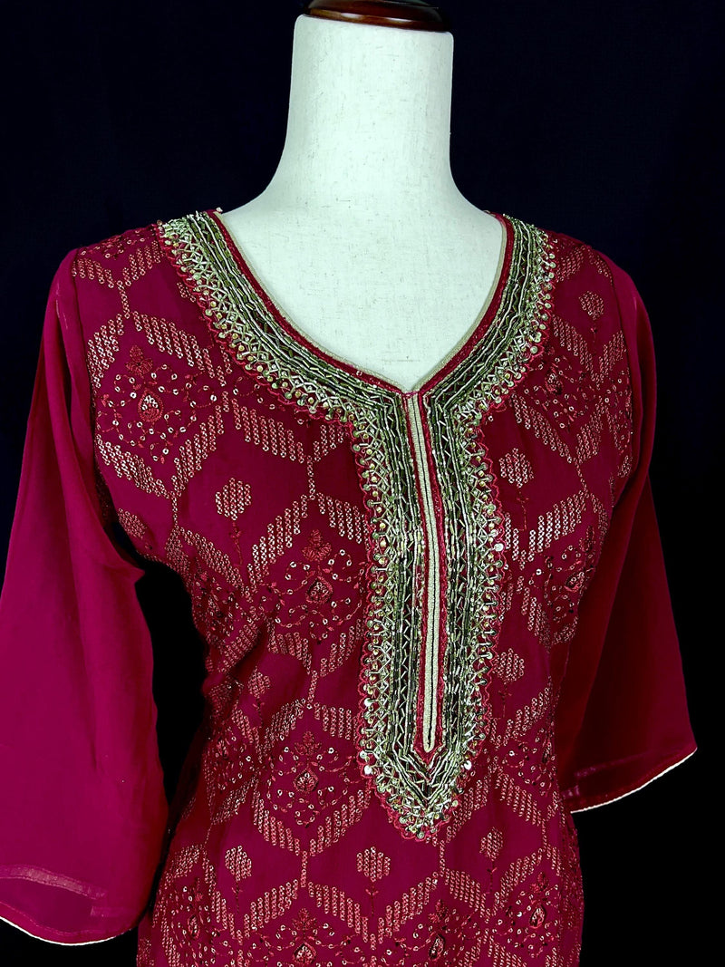 Readymade Wine Color Georgette Salwar Kameez for Women with Handwork Work and Heavy Dupatta | Wine Color Indian Party Wear Dresses - Kaash