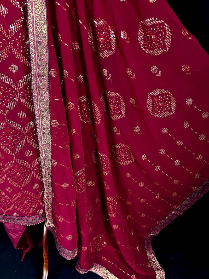 Readymade Wine Color Georgette Salwar Kameez for Women with Handwork Work and Heavy Dupatta | Wine Color Indian Party Wear Dresses - Kaash