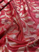 Red and Black Color Handloom Linen Jamdani Silk Saree with Striped Borders - Kaash