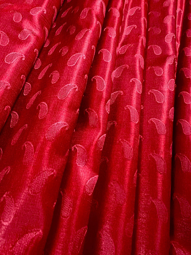 Red and Blue Banarasi Tanchoi Silk Saree with Ambi Buttis | Zari Weaving with Motifs | Banarasi Silk Sarees - Kaash