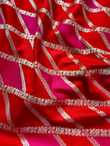 Red and Hot Pink Mashru Silk Saree, Muted Gold Zari Weave - Kaash
