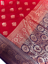 Red & Purple Banarasi saree in pure banarasi semi katan silk with copper zari weave with floral pattern — Kaash Collection